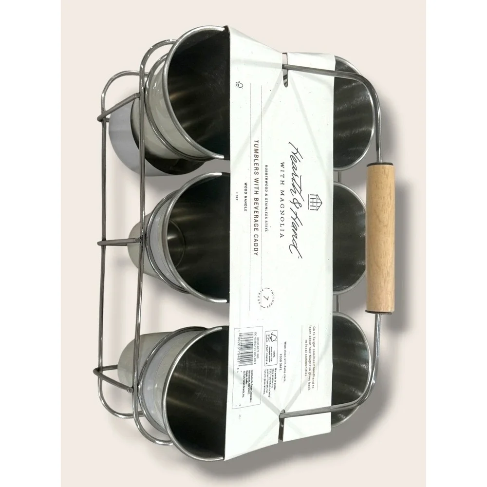Metal and Rubberwood Tumbler Caddy Sour Cream - Hearth & Hand Magnolia, Target